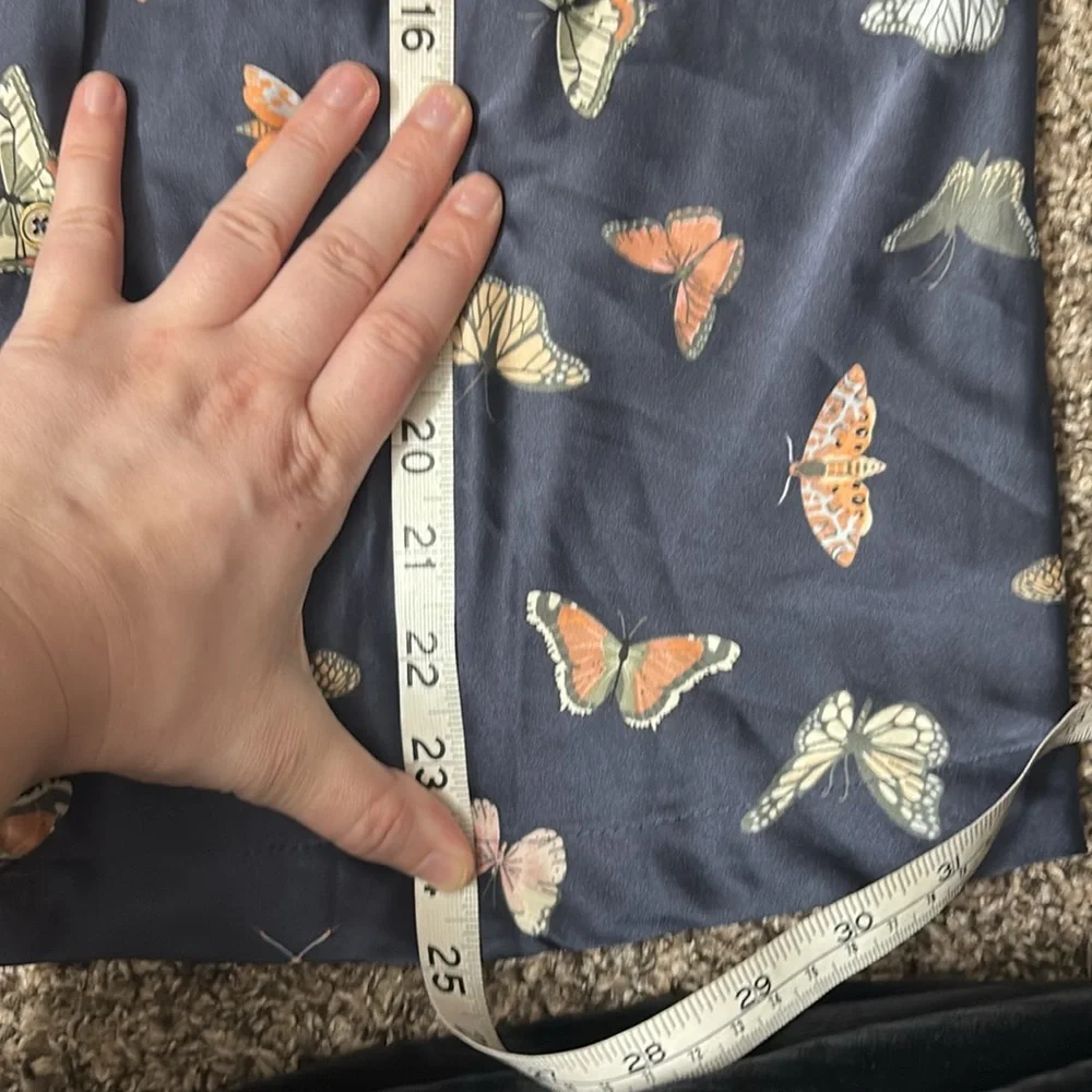 Honeydew Blue Butterfly Satin Like Pajama Top Button Down Size XS